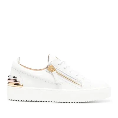 Giuseppe Zanotti Black Side Zippers Metallic Accents Leather Sneakers In White