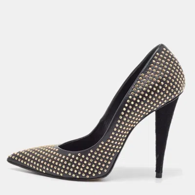 Pre-owned Giuseppe Zanotti Black Studded Suede Ester Pumps Size 36.5