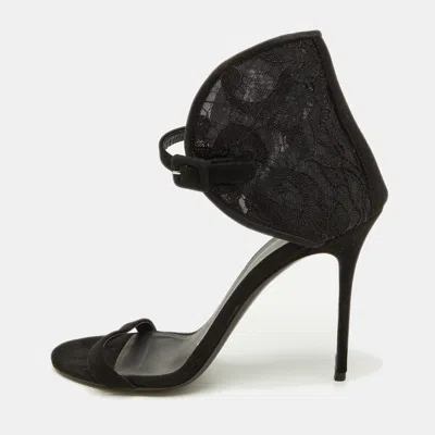 Giuseppe Zanotti Black Suede And Lace Ankle Sandals