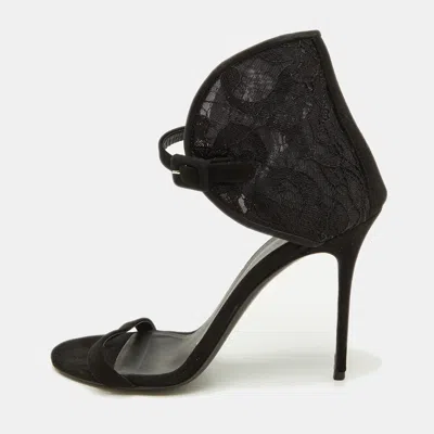 Pre-owned Giuseppe Zanotti Black Suede And Lace Ankle Sandals Size 38