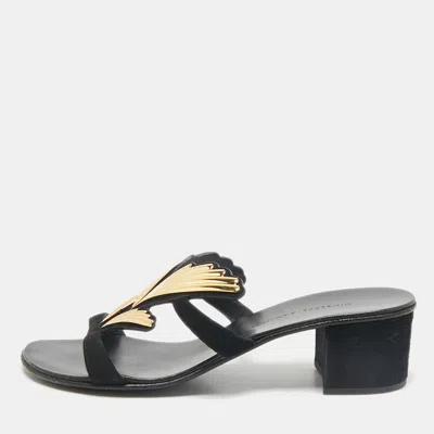 Giuseppe Zanotti Black Suede Angel Wing Slide Sandals