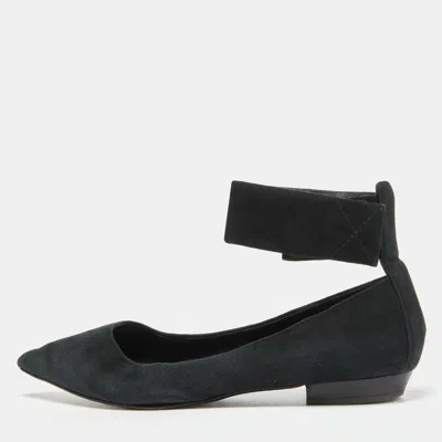 Pre-owned Giuseppe Zanotti Black Suede Ankle Strap Ballet Flats Size 37