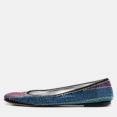 Giuseppe Zanotti Black Suede Crystal Embellished Ballet Flats In Multi