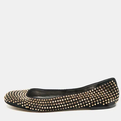 Pre-owned Giuseppe Zanotti Black Suede Crystal Embellished Ballet Flats Size 38