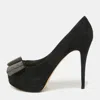 Giuseppe Zanotti Black Suede Crystal Embellished Bow Peep Toe Platform Pumps In Black