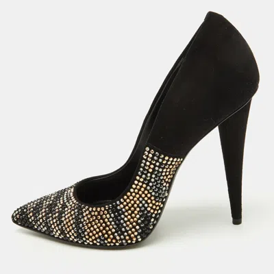 Giuseppe Zanotti Black Suede Crystal Embellished Pointed Toe Pumps