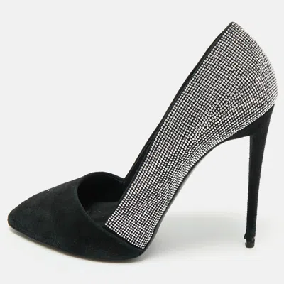 Pre-owned Giuseppe Zanotti Black Suede Crystal Embellished Pumps Size 39