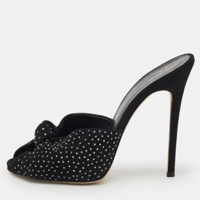 Pre-owned Giuseppe Zanotti Black Suede Crystal Embellished Slide Sandals Size 38