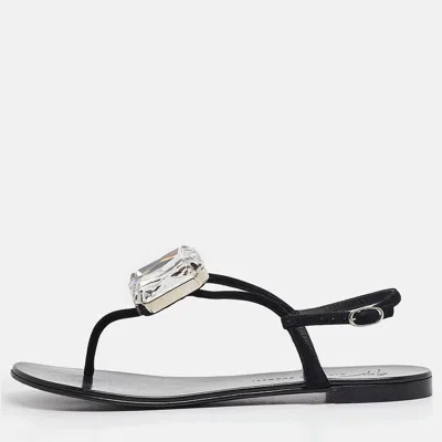 Pre-owned Giuseppe Zanotti Black Suede Crystal Embellished Slingback Sandals Size 38.5