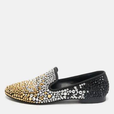 Pre-owned Giuseppe Zanotti Black Suede Crystal Embellished Smoking Slippers Size 41