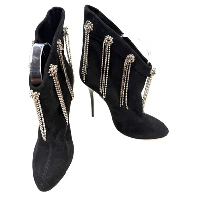 Pre-owned Giuseppe Zanotti Black Suede Crystal Fringe Ankle Boots Fall 2018 Size 39