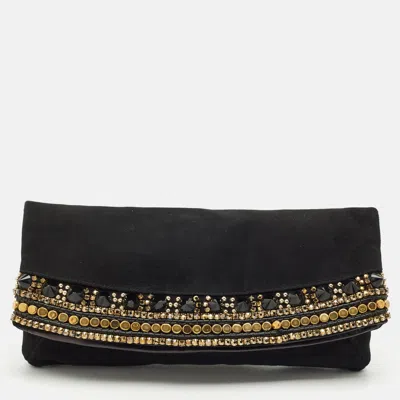 Pre-owned Giuseppe Zanotti Black Suede Crystals Embellished Clutch