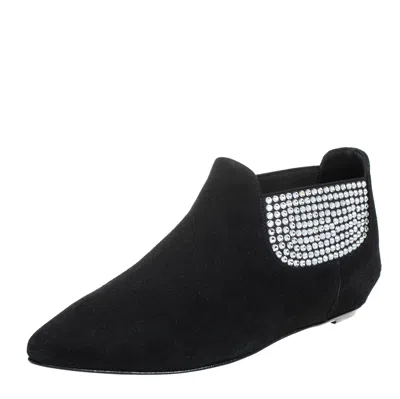 Pre-owned Giuseppe Zanotti Black Suede Embellished Flat Booties Size 36