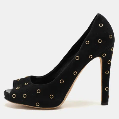 Giuseppe Zanotti Black Suede Embellished Peep Toe Pumps