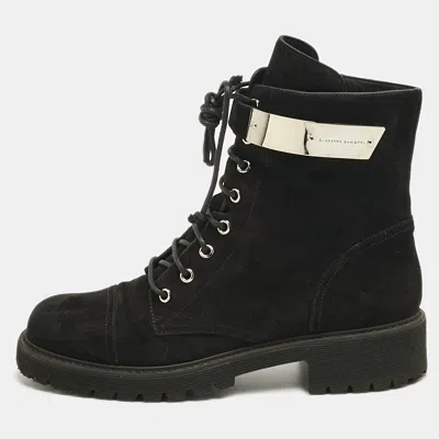 Giuseppe Zanotti Black Suede Kommando Combat Boots In Multi