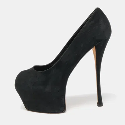 Pre-owned Giuseppe Zanotti Black Suede Liza Peep Toe Platform Pumps Size 39