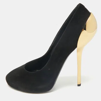 Pre-owned Giuseppe Zanotti Black Suede Metal Heel Platform Pumps Size 39