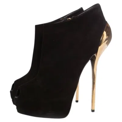 Pre-owned Giuseppe Zanotti , Black Suede Peep Toe Platform Boots