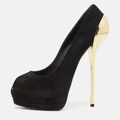 Pre-owned Giuseppe Zanotti Black Suede Peep Toe Platform Pumps Size 39