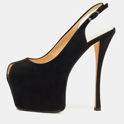 Pre-owned Giuseppe Zanotti Black Suede Platform Slingback Pumps Size 36