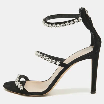 Pre-owned Giuseppe Zanotti Black Suede Star Crystal Harmony Sandals Size 39.5