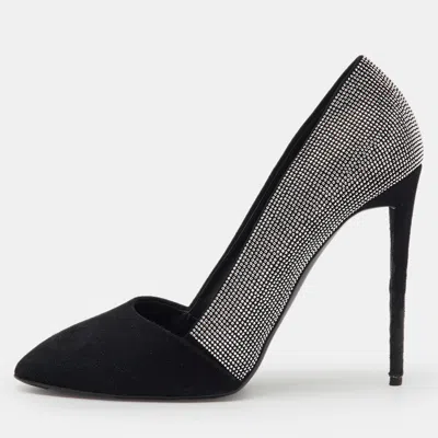 Pre-owned Giuseppe Zanotti Black Suede Stud Embellished Pointed Toe Pumps Size 37.5