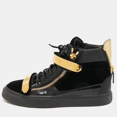Pre-owned Giuseppe Zanotti Black Velvet And Patent Leather Coby High Top Sneakers Size 39