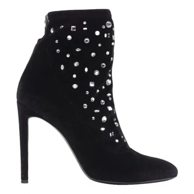 Pre-owned Giuseppe Zanotti Black Velvet Crystal Jewel Embellished Pull On Sock Bootie Eu39