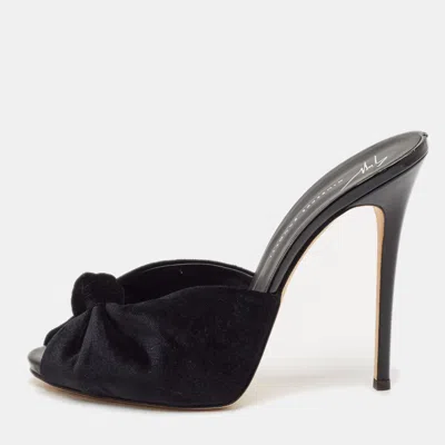 Pre-owned Giuseppe Zanotti Black Velvet Peep Toe Slide Sandals Size 39.5