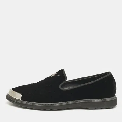 Pre-owned Giuseppe Zanotti Black Velvet Slip On Smoking Slippers Size 44