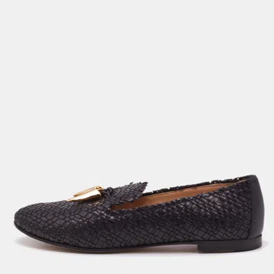 Pre-owned Giuseppe Zanotti Black Woven Leather Smoking Slippers Size 37