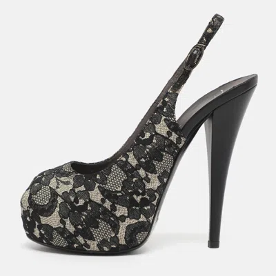 Giuseppe Zanotti Black/beige Lace Slingback Platform Pumps