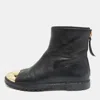 Giuseppe Zanotti Black/gold Leather Metal Cap Toe Ankle Length Boots In Black