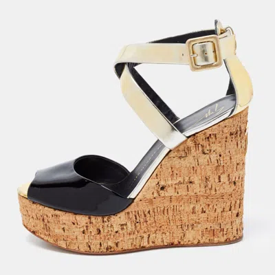 Giuseppe Zanotti Black/gold Patent Leather Wedge Sandals