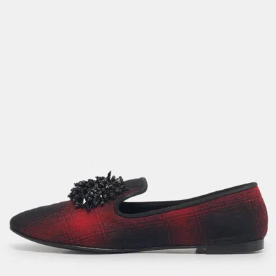 Giuseppe Zanotti Black/red Fabric Leather Crystal Embellished Loafers