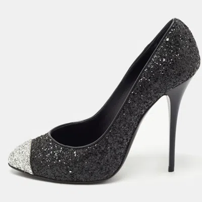 Giuseppe Zanotti Black/silver Coarse Glitter Cap Toe Pumps