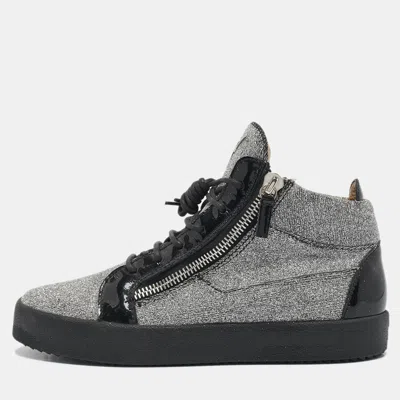 Pre-owned Giuseppe Zanotti Black/silver Glitter Fabric And Leather Coby High Top Sneakers Size 40