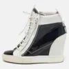 Giuseppe Zanotti Black/white Leather And Patent Leather Lorenz Wedge Sneakers In Black