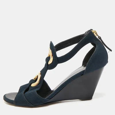 Giuseppe Zanotti Blue Canvas Wedge Sandals In Black