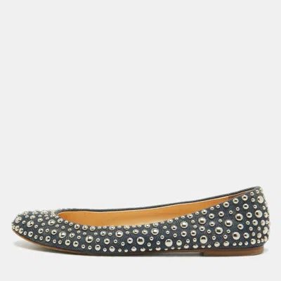 Pre-owned Giuseppe Zanotti Blue Denim Embellished Ballet Flats Size 39