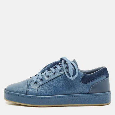 Pre-owned Giuseppe Zanotti Blue Leather And Suede Gz-city Sneakers Size 42.5