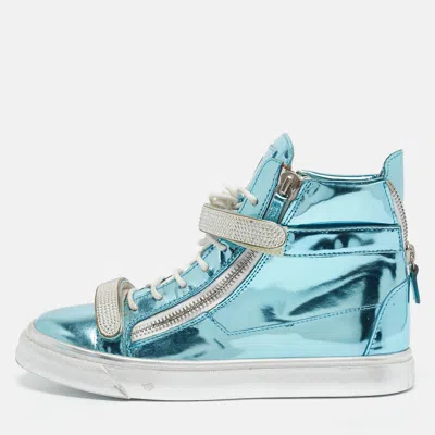 Pre-owned Giuseppe Zanotti Blue Leather Double Zip High Top Sneakers Size 40