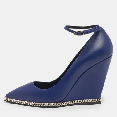 Giuseppe Zanotti Blue Leather Yvette Chain Wedge Pumps