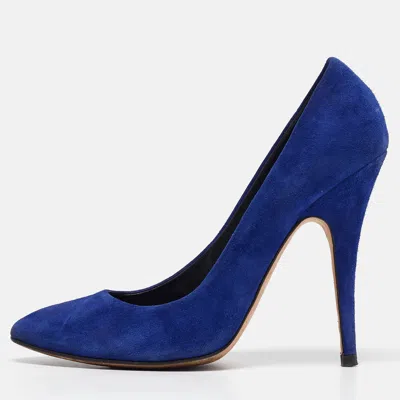 Pre-owned Giuseppe Zanotti Blue Suede Round Toe Pumps Size 40