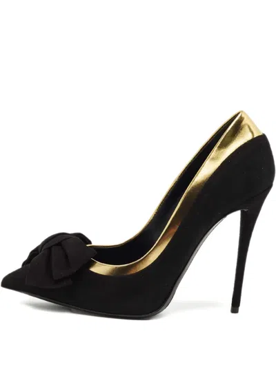 Pre-owned Giuseppe Zanotti Bow-detail Suede Pumps In Black