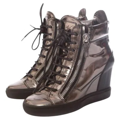 Pre-owned Giuseppe Zanotti , Bronze Coloured High Shine Wedge Sneakers In Gray