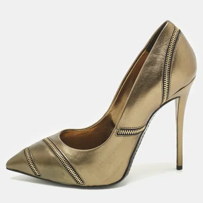Pre-owned Giuseppe Zanotti Bronze Metallic Leather Zipper Accent Pumps Size 37 In Brown