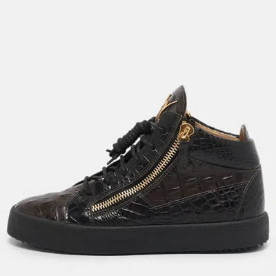 Pre-owned Giuseppe Zanotti Brown Crocodile Leather Double Zipper High Top Sneakers Size 39