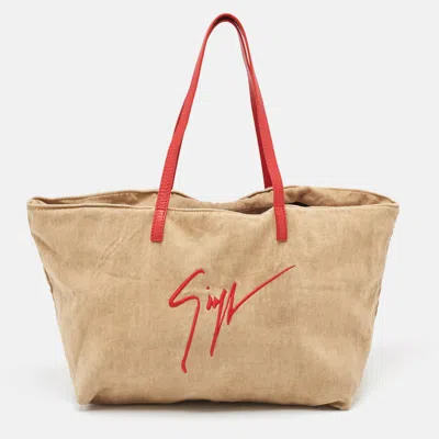 Pre-owned Giuseppe Zanotti Brown Denim Logo Shopper Tote