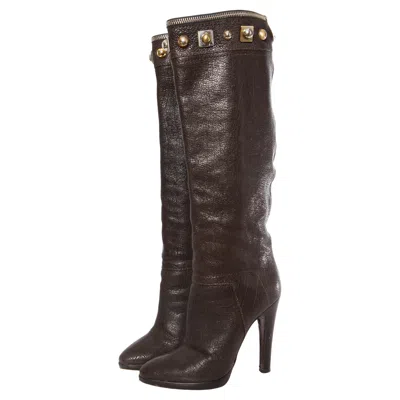 Pre-owned Giuseppe Zanotti , Brown Leather Boots With Studs.